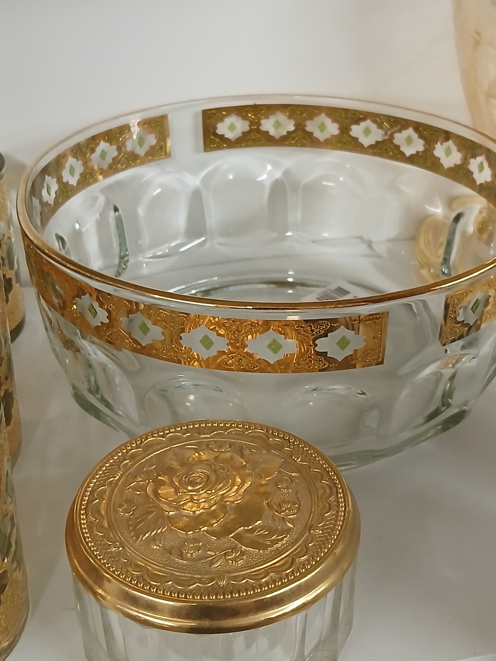 Clear Glass Serving Bowl with 24k Gold Decorative Band In Florentine
